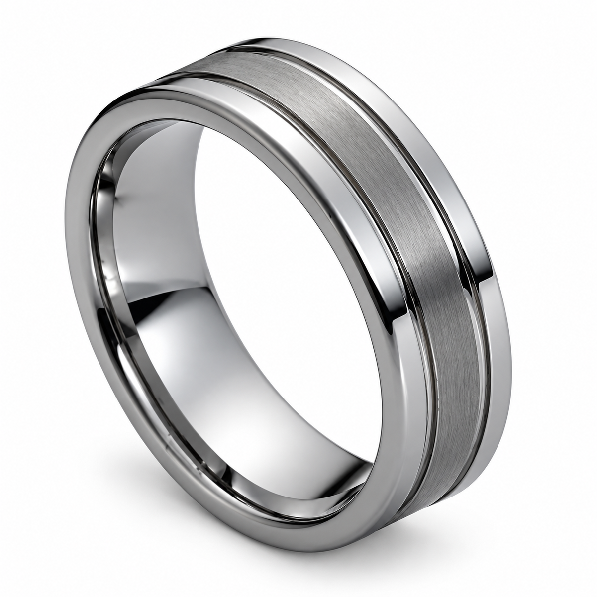 Silver Brushed Finish Tungsten 8mm Wedding Band - Style 3 — angled alternate product view