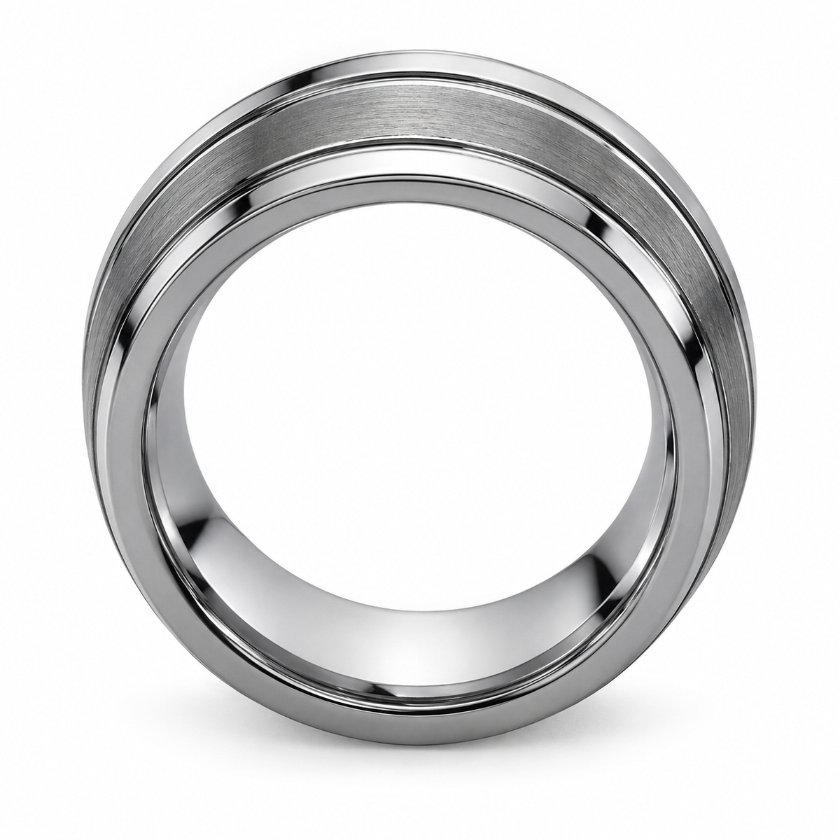 Silver Brushed Finish Tungsten 8mm Wedding Band - Style 3 — topdown alternate product view