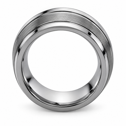 Silver Brushed Finish Tungsten 8mm Wedding Band - Style 3 — topdown alternate product view