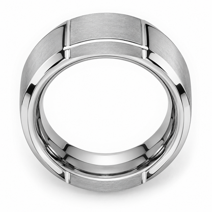 Silver Brushed Finish with Polished Edges Tungsten 9mm Wedding Band — topdown alternate product view