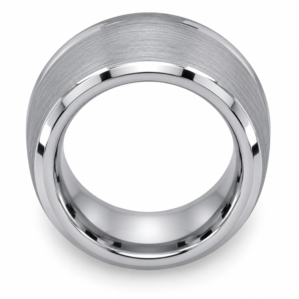 Silver Brushed Center, Polished Edges Tungsten 9mm Wedding Band — topdown alternate product view
