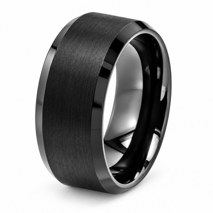 Tungsten Carbide 10mm Beveled Edge Beveled Wedding Band for Men — angled studio product view