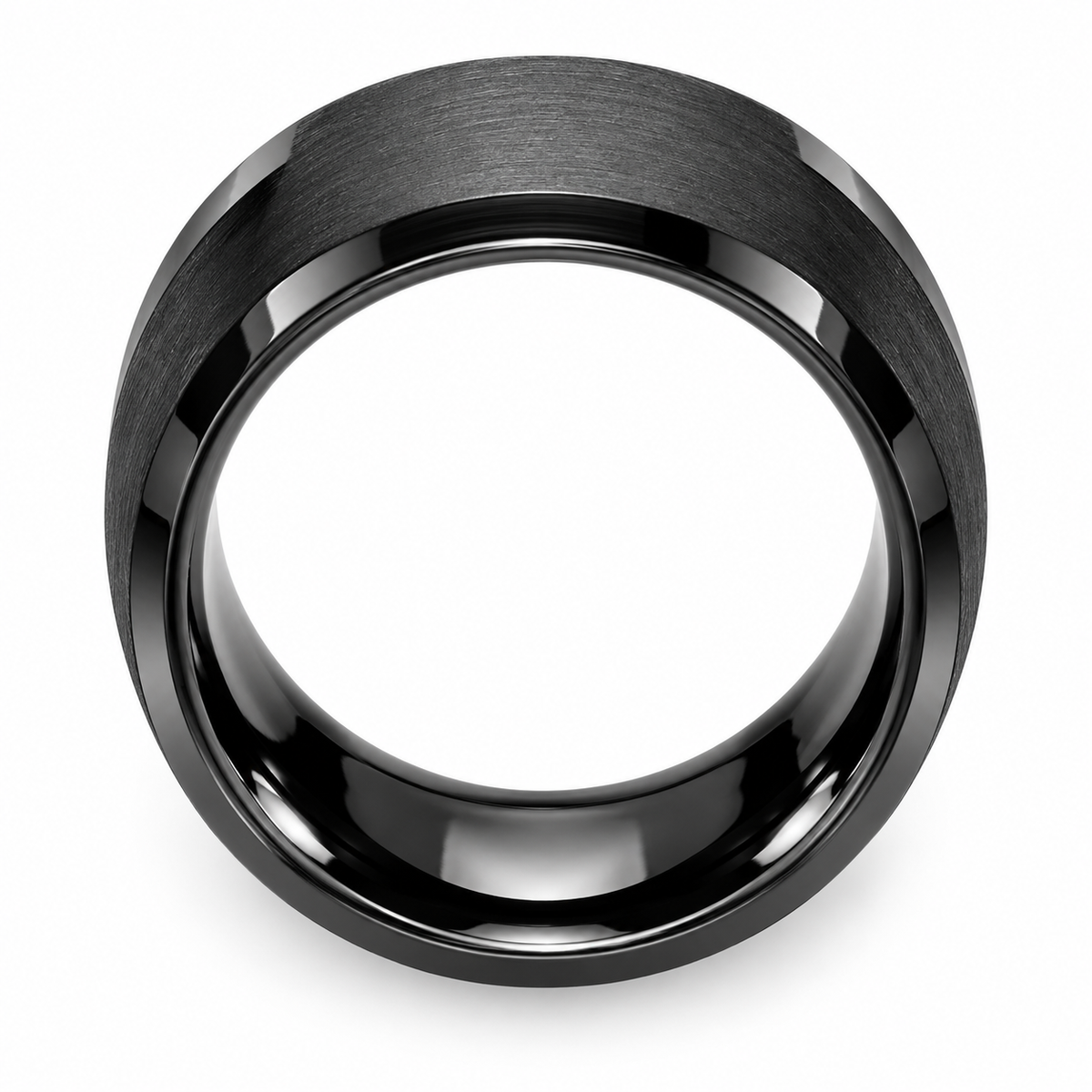 Tungsten Carbide 10mm Beveled Edge Beveled Wedding Band for Men — topdown studio product view
