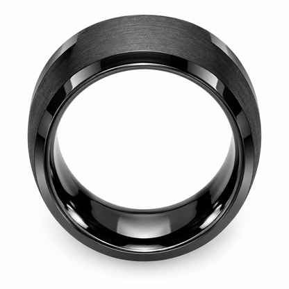 Tungsten Carbide 10mm Beveled Edge Beveled Wedding Band for Men — topdown studio product view
