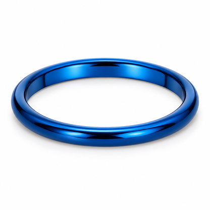 Blue Polished Finish Tungsten 2mm Wedding Band — topdown studio product view
