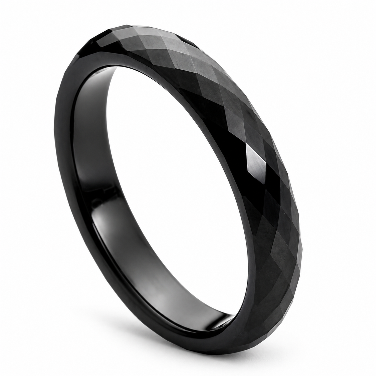 Black Tungsten Carbide 4mm Wedding Band for Men – Comfort Fit — angled studio product view