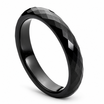 Black Tungsten Carbide 4mm Wedding Band for Men – Comfort Fit — angled studio product view
