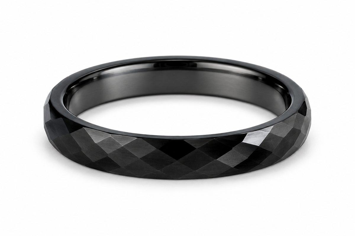 Black Tungsten Carbide 4mm Wedding Band for Men – Comfort Fit — topdown studio product view