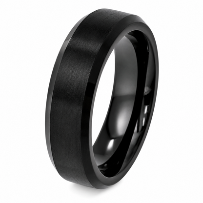 Black Satin Finish Tungsten 6mm Wedding Band — angled alternate product view