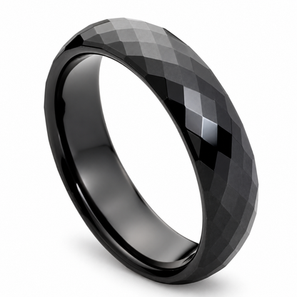 Black Tungsten Carbide 6mm Polished Wedding Band for Men — angled studio product view