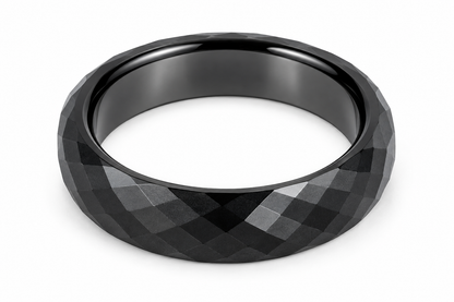 Black Tungsten Carbide 6mm Polished Wedding Band for Men — topdown studio product view