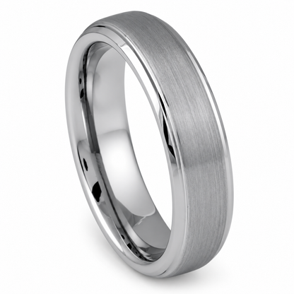Silver Brushed Finish Tungsten 6mm Promise Ring - Style 2 — angled alternate product view