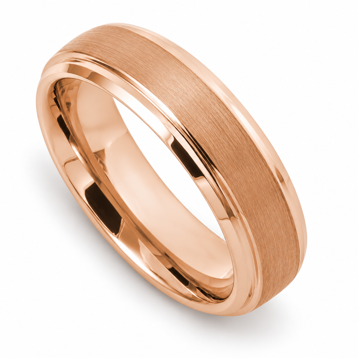 Rose Gold Brushed Finish Tungsten 6mm Wedding Band - Style 2 — topdown studio product view