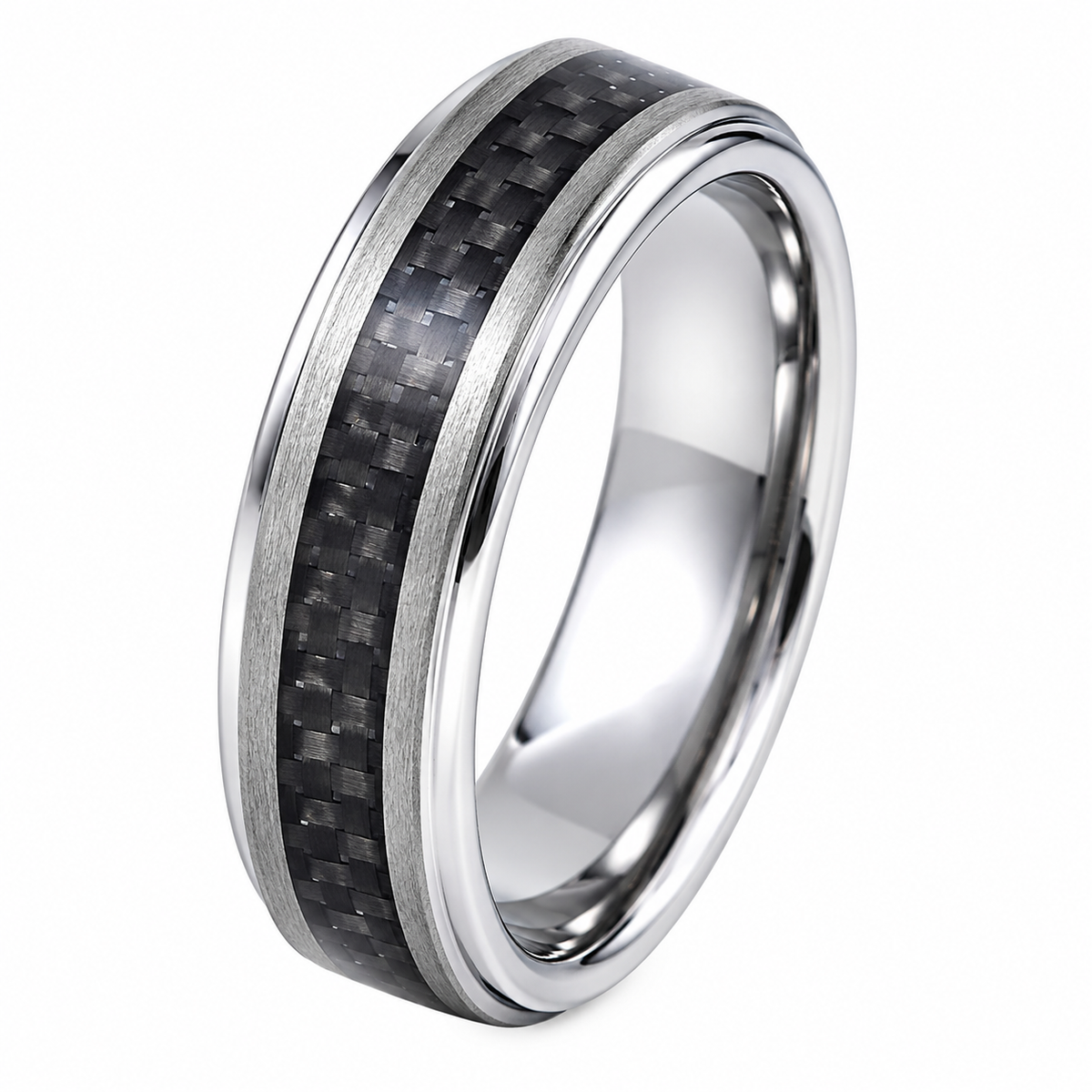Black Tungsten Carbide 7mm Wedding Band for Men – Comfort Fit — angled alternate product view
