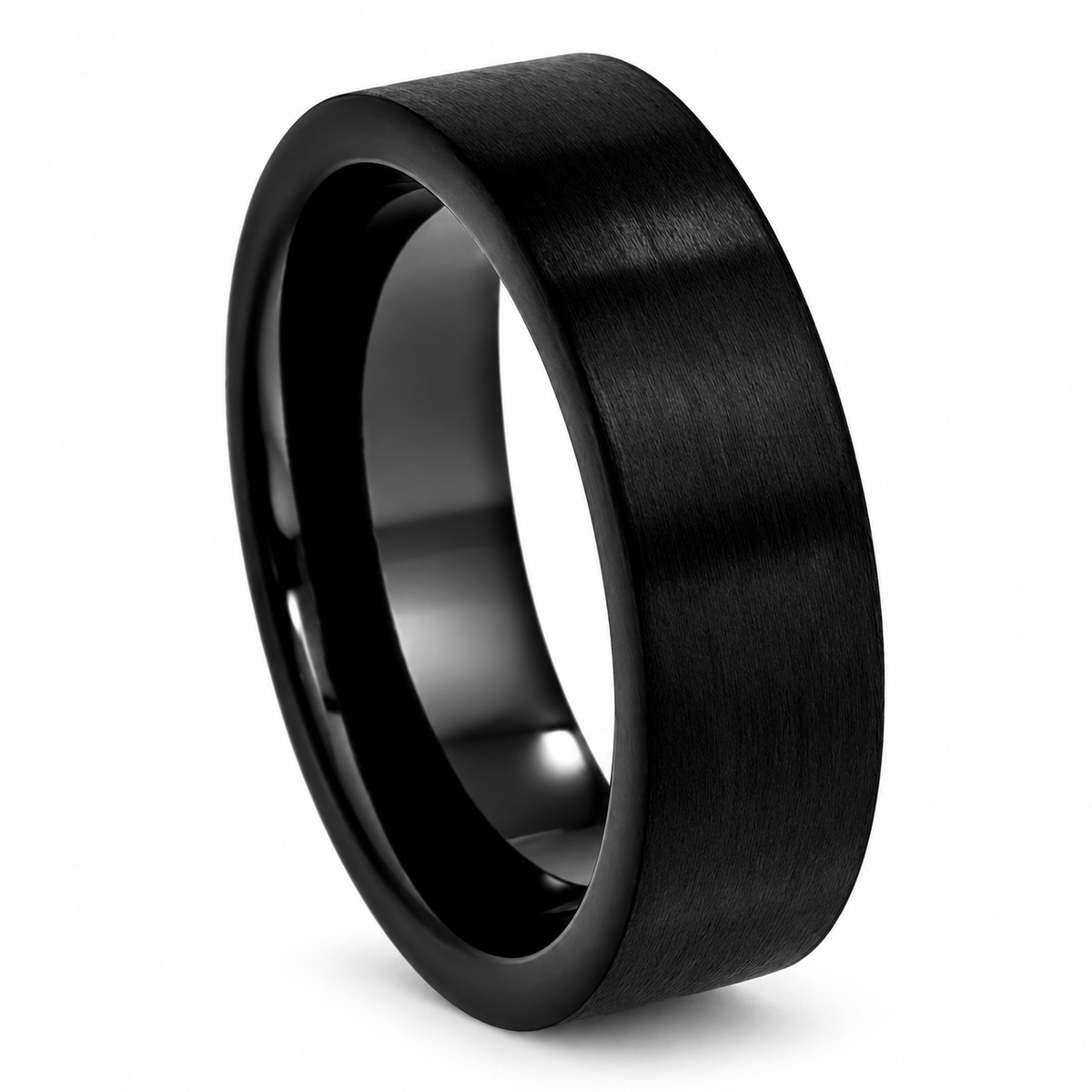 Black Tungsten Carbide 7mm Engagement Ring for Men — angled studio product view