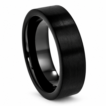 Black Tungsten Carbide 7mm Engagement Ring for Men — angled studio product view