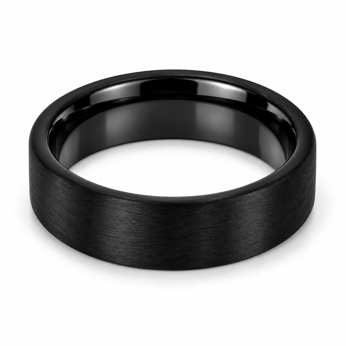 Black Tungsten Carbide 7mm Engagement Ring for Men — topdown studio product view