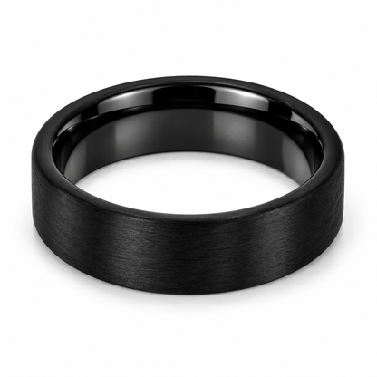 Black Tungsten Carbide 7mm Engagement Ring for Men — topdown studio product view