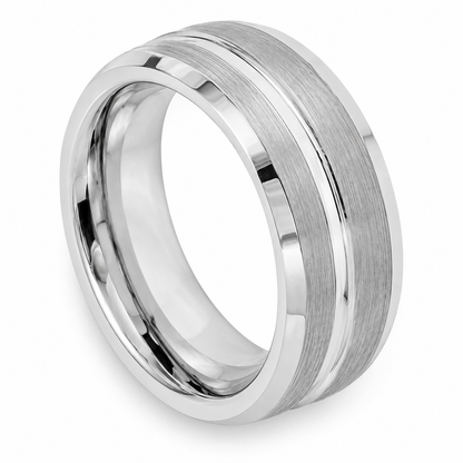 Silver Brushed Center with Polished Edges Tungsten 7mm Wedding Band — topdown alternate product view