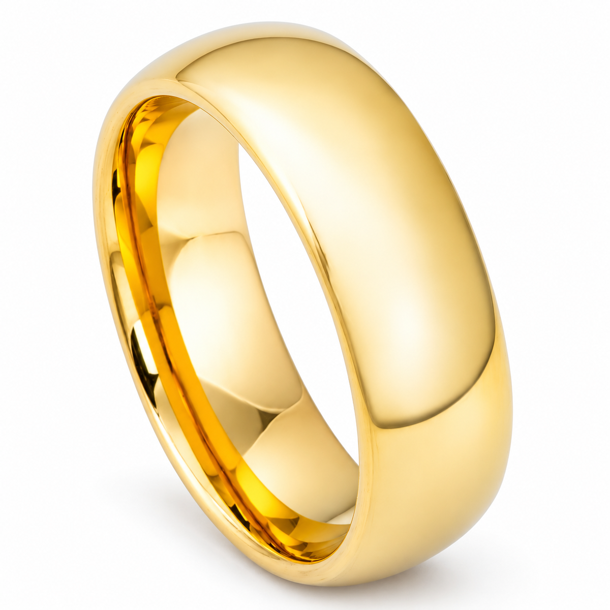 Gold Polished Finish Tungsten 7mm Wedding Band — angled alternate product view