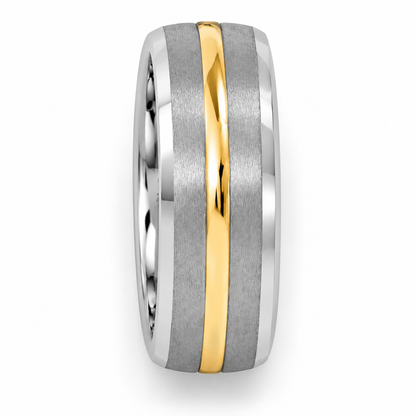 Silver Brushed with Gold Inlay Tungsten 7mm Wedding Band — topdown alternate product view