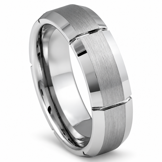 Silver Brushed Center Polished Edges Tungsten 7mm Wedding Band