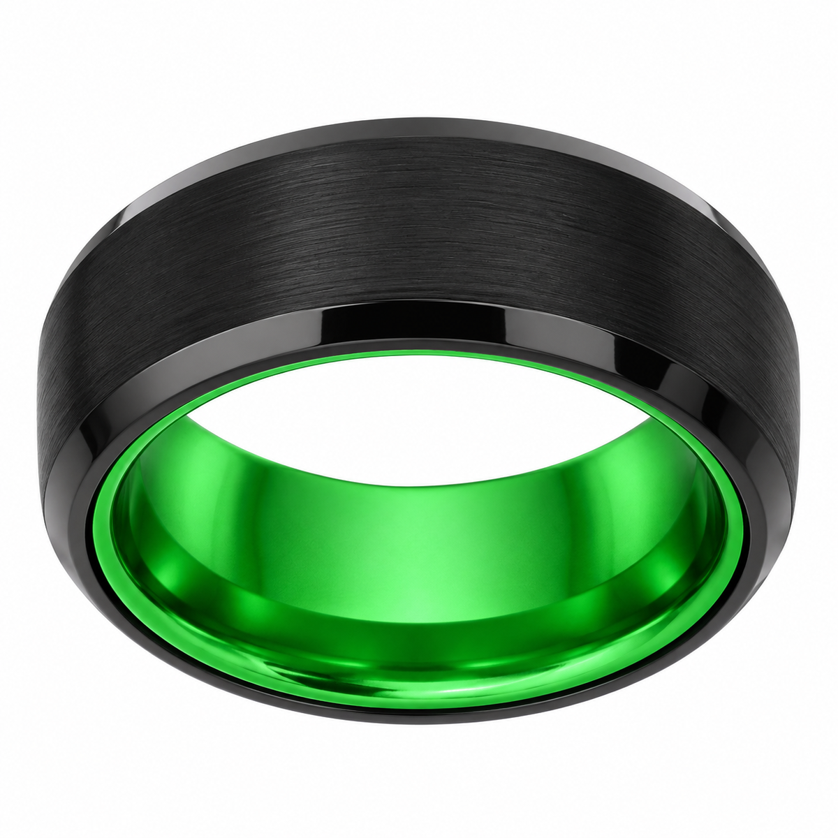 Black Brushed Finish with Green Interior Tungsten 8mm Wedding Band — topdown alternate product view
