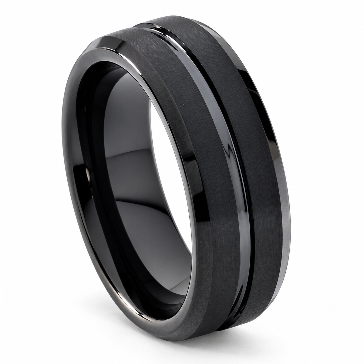 Tungsten Carbide 8mm Brushed Engagement Ring for Men — angled studio product view