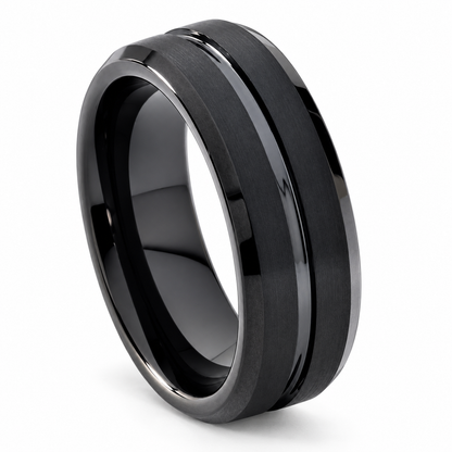 Tungsten Carbide 8mm Brushed Engagement Ring for Men — angled studio product view