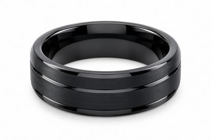 Tungsten Carbide 8mm Brushed Engagement Ring for Men — topdown studio product view