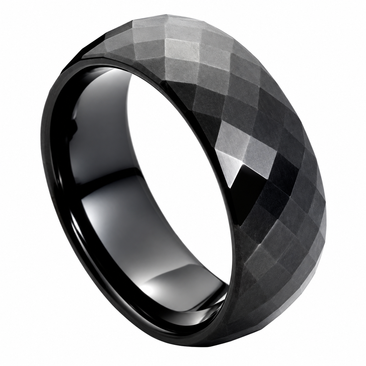 Black Faceted Polished Finish Tungsten 8mm Wedding Band — angled alternate product view