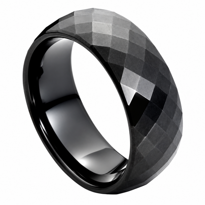 Black Faceted Polished Finish Tungsten 8mm Wedding Band — angled alternate product view
