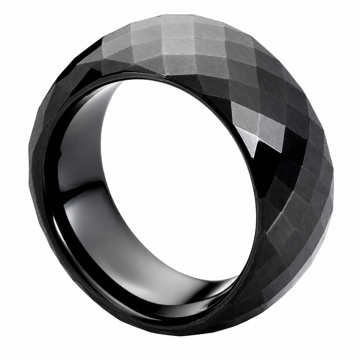 Black Faceted Polished Finish Tungsten 8mm Wedding Band — topdown alternate product view