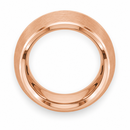 Rose Gold Brushed Finish Tungsten 8mm Wedding Band — topdown studio product view