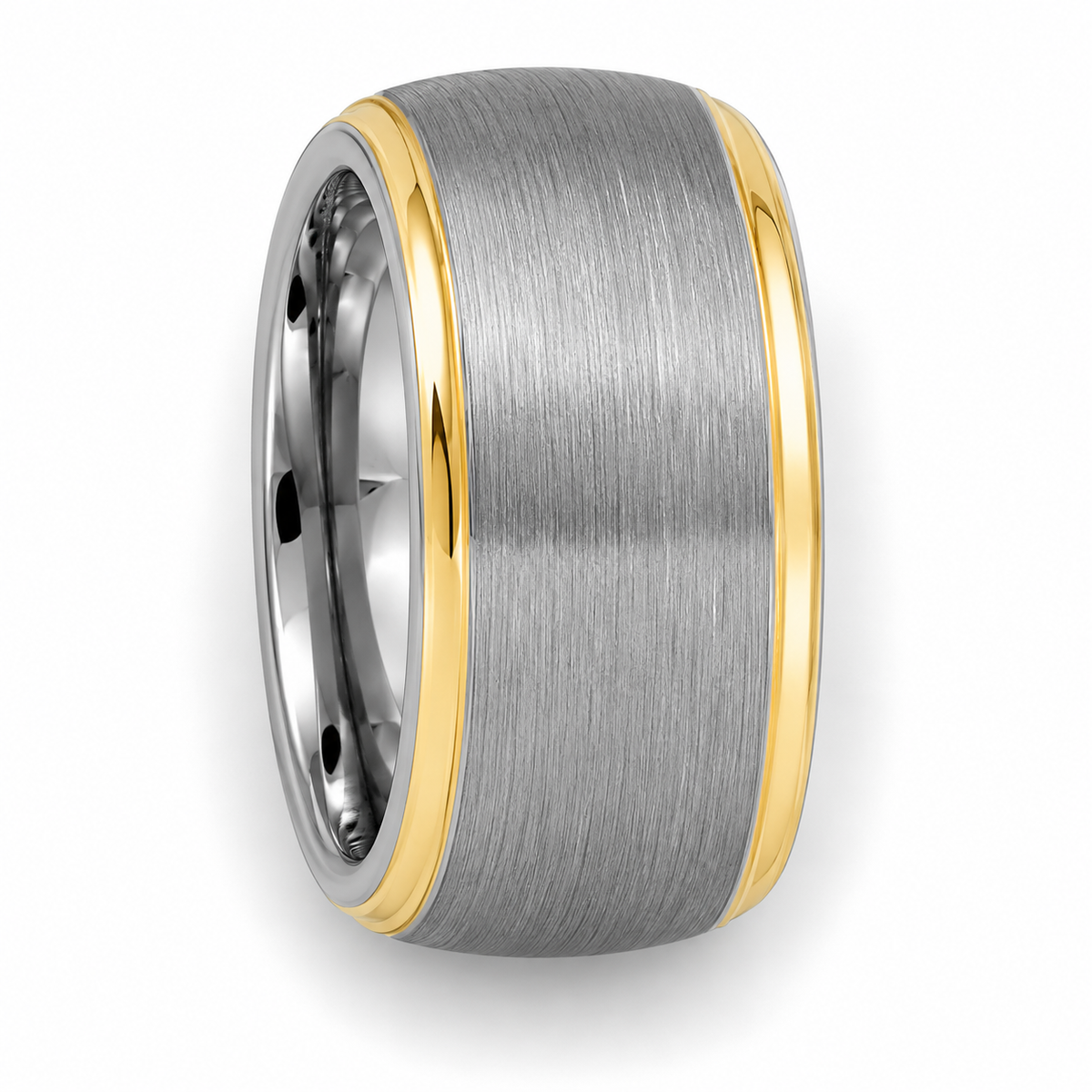 Silver Brushed Finish with Gold Edges Tungsten 8mm Wedding Band — topdown alternate product view
