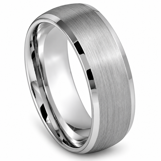 Silver Brushed Finish Tungsten 8mm Engagement Ring - Style 3