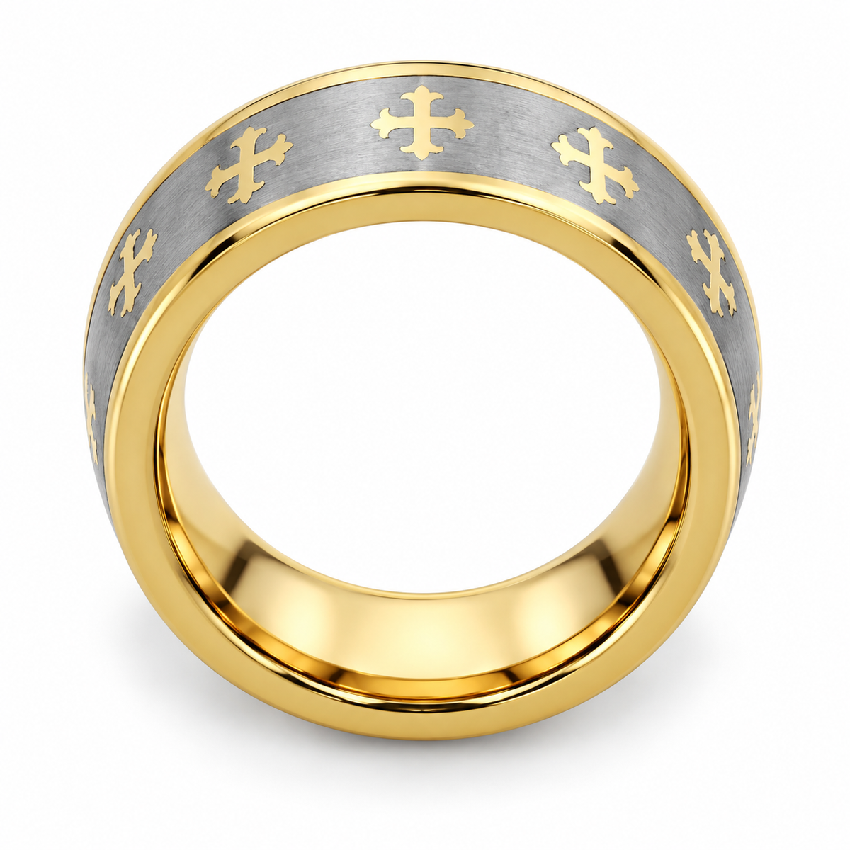Gold with Matte Silver Inlay Tungsten 8mm Promise Ring — topdown alternate product view