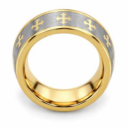 Gold with Matte Silver Inlay Tungsten 8mm Promise Ring — topdown alternate product view