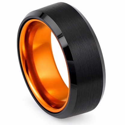 Black Brushed Finish with Orange Interior Tungsten 8mm Wedding Band — topdown alternate product view