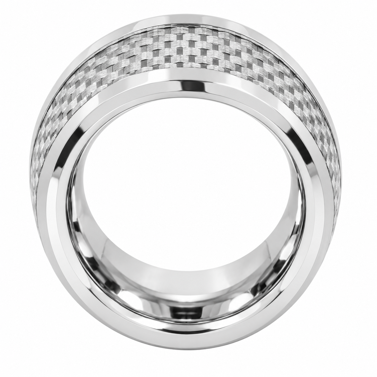 Silver Polished with Carbon Fiber Inlay Tungsten 8mm Wedding Band — topdown alternate product view