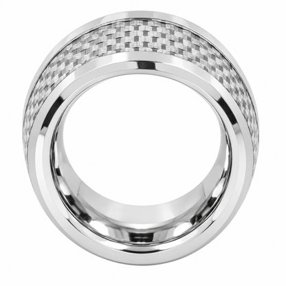 Silver Polished with Carbon Fiber Inlay Tungsten 8mm Wedding Band — topdown alternate product view