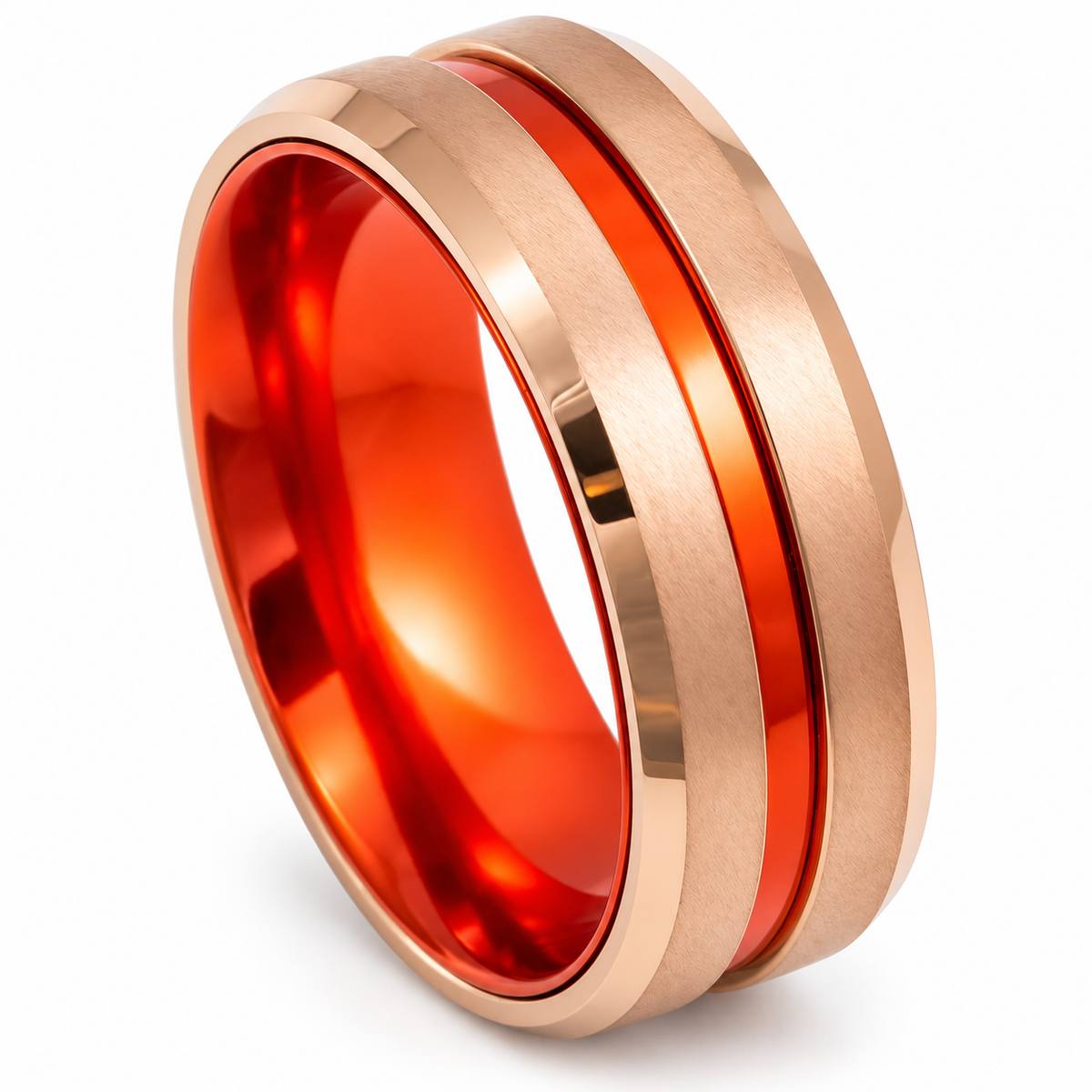 Silver Tungsten Carbide 8mm High Polish Wedding Band for Men — angled studio product view