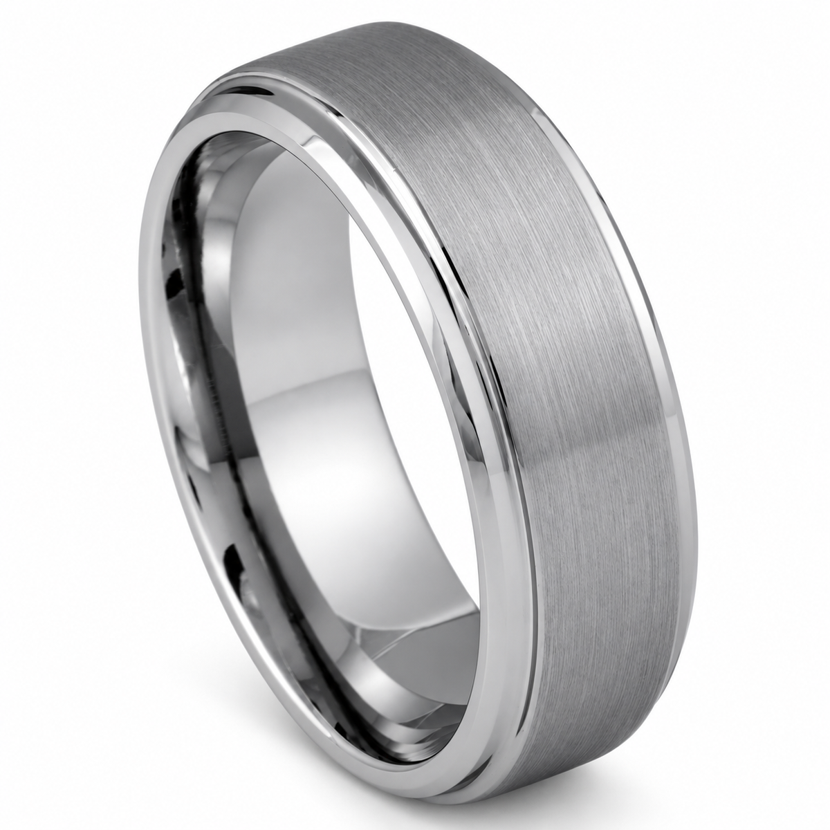 Silver Brushed Finish Tungsten 8mm Wedding Band - Style 5 — angled alternate product view