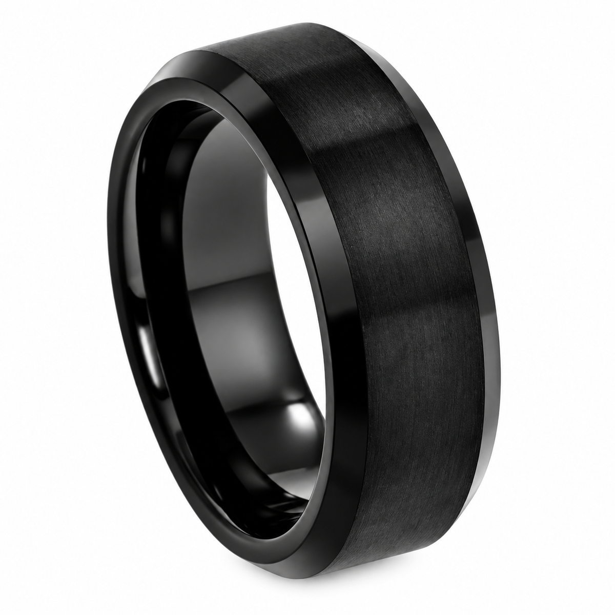 Tungsten Carbide 8mm Polished Black Wedding Band — angled alternate product view