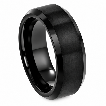 Tungsten Carbide 8mm Polished Black Wedding Band — angled alternate product view