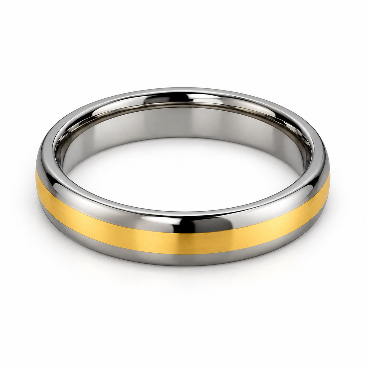 Gunmetal Polished with Gold Inlay Tungsten 8mm Wedding Band — topdown studio product view