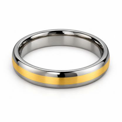 Gunmetal Polished with Gold Inlay Tungsten 8mm Wedding Band — topdown studio product view