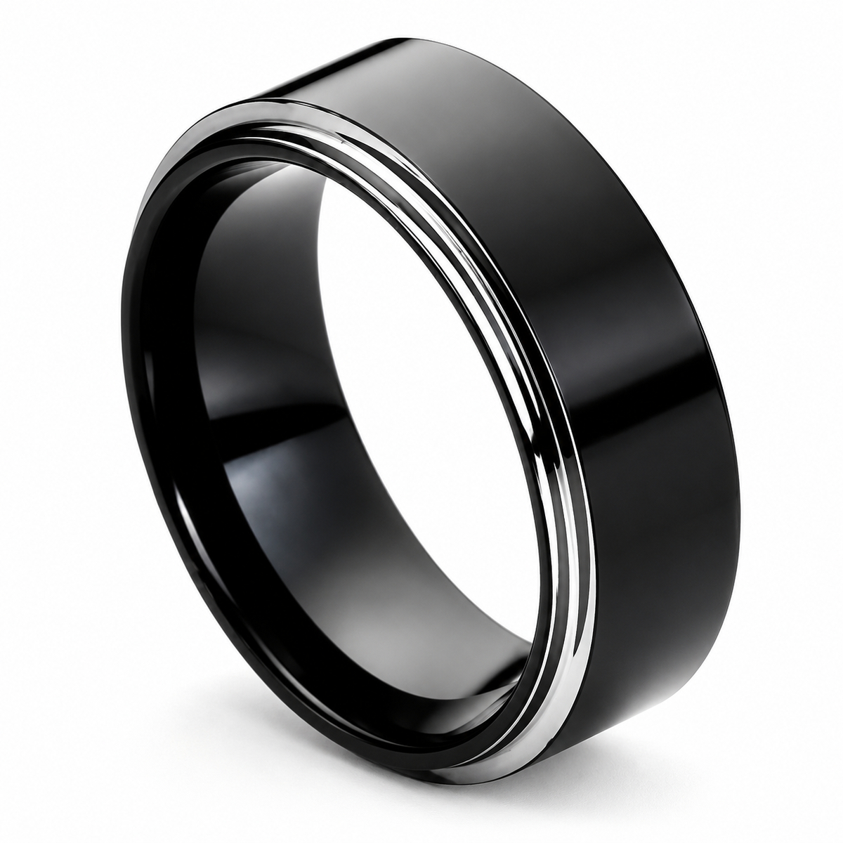 Black Polished Finish Tungsten 8mm Promise Ring — angled alternate product view