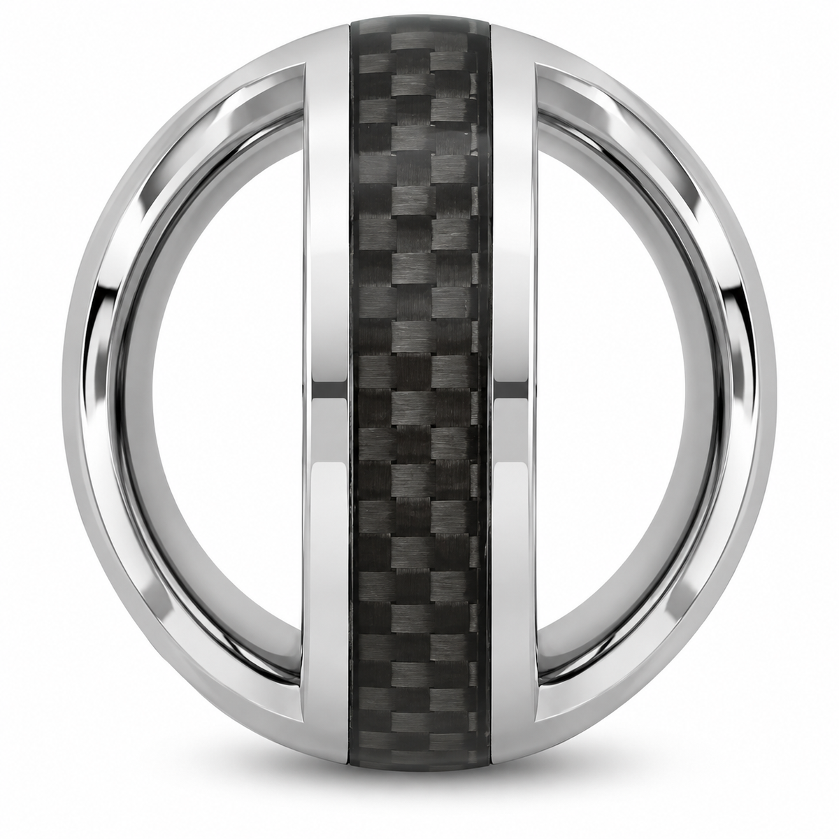 Silver Polished with Carbon Fiber Inlay Tungsten 8mm Promise Ring — topdown alternate product view