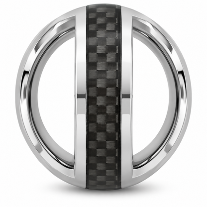 Silver Polished with Carbon Fiber Inlay Tungsten 8mm Promise Ring — topdown alternate product view